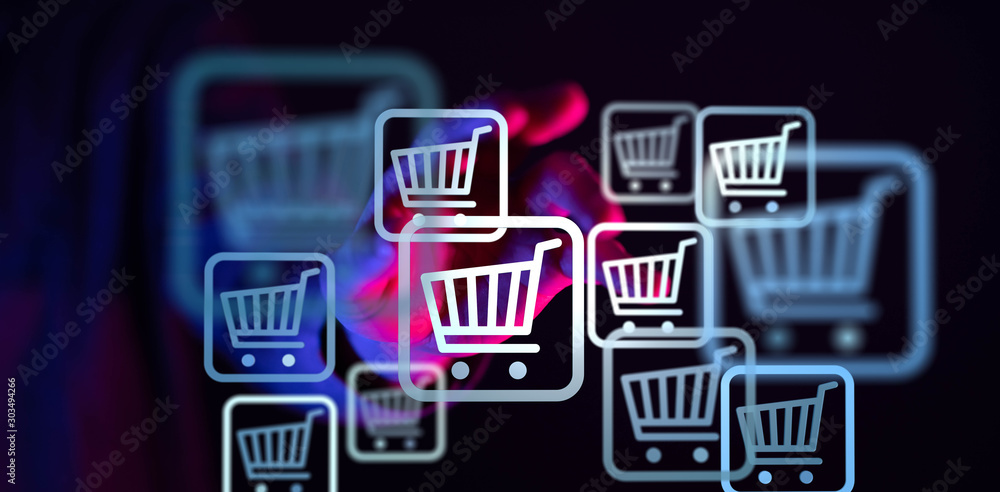 hand touches virtual percent icon hand touches virtual percent icon