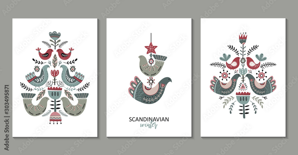 Fototapeta Vector set of greeting cards, posters in scandinavian style.