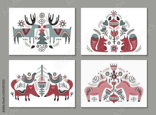 Vector set of greeting cards, posters in scandinavian style.