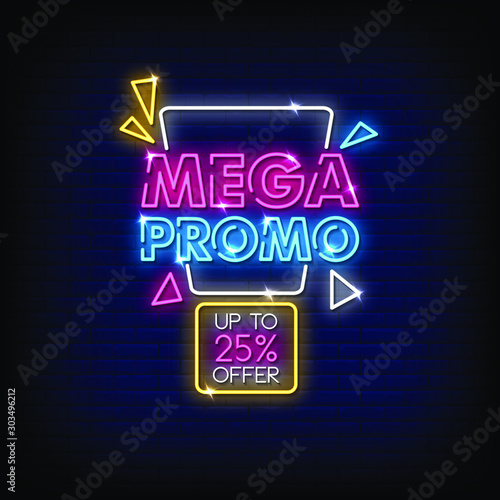 Mega promo Neon Signs Style Text Vector