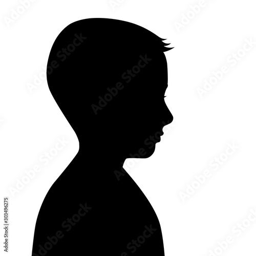 Black silhouette of a boy's head. Teenager profile. The contour of the male figure. The young guy. Drawing isolated on a white background. Vector stock illustration.
