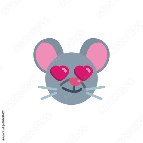 In love mouse face emoji flat icon  vector sign  Heart eyes rat emoticon colorful pictogram isolated on white. Symbol  logo illustration. Flat style design