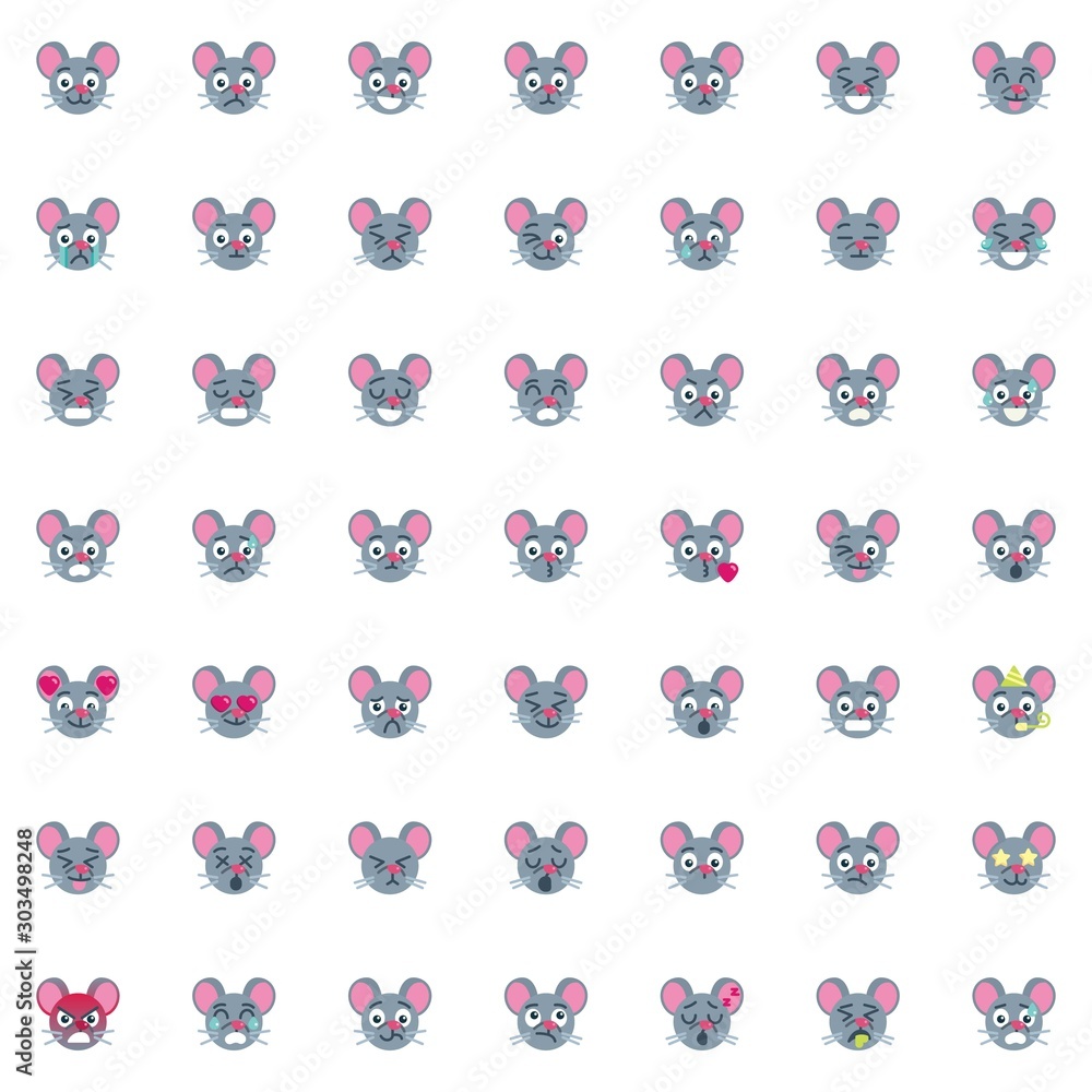 Φωτογραφία Rat face emoticon elements collection, Chinese 2020 rat year flat icons set, Colorful symbols pack contains - smiling emoji, crying sad emotion, love expression