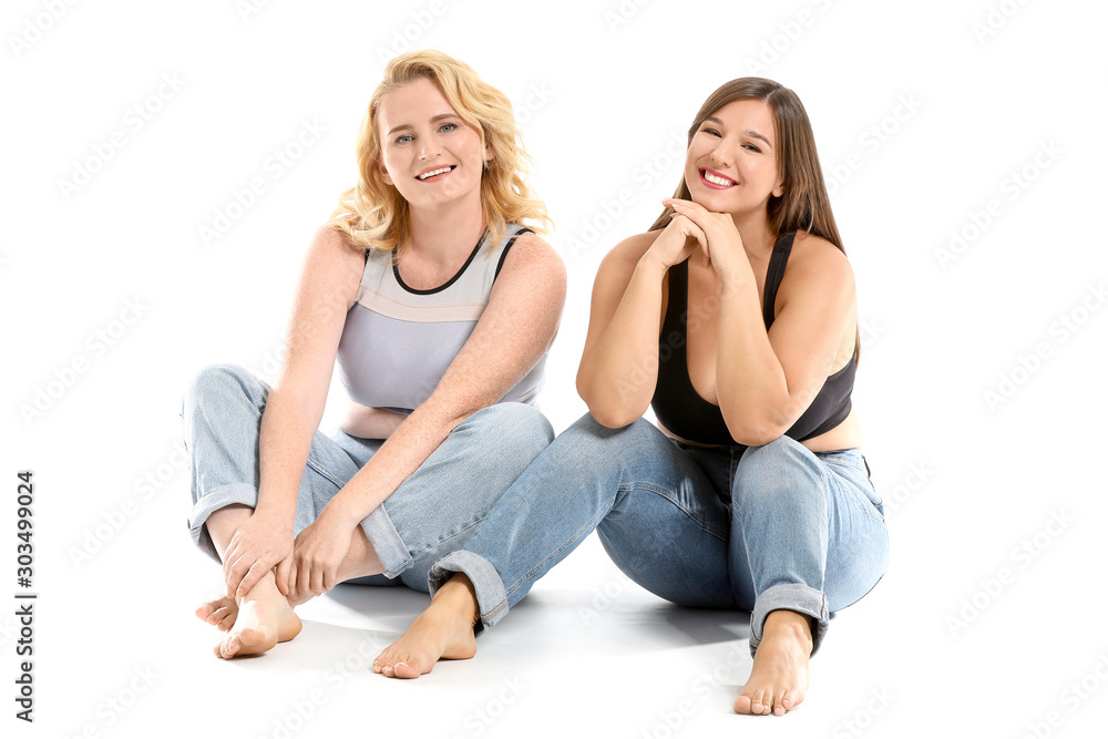 Portrait of body positive women on white background Portrait of body positive women on white background