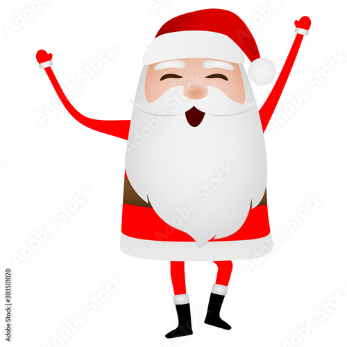 Cartoon funny santa claus waving hand isolated on white