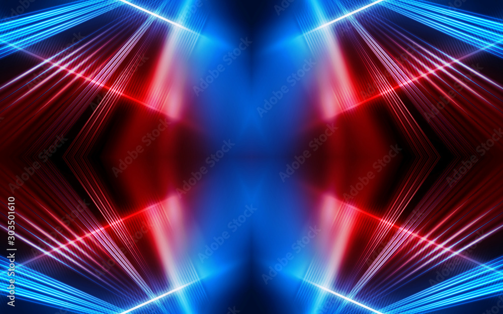 Dark abstract futuristic background. Neon lines glow. Neon lines, shapes. Multi-colored glow, blurry lights, bokeh. Empty stage background Dark abstract futuristic background. Neon lines glow. Neon lines, shapes. Multi-colored glow, blurry lights, bokeh. Empty stage background