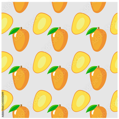 Mango seamless pattern vector on gray background.