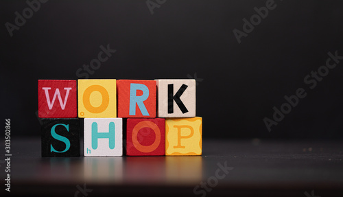 Webinar workshop concept word with cubes. photo