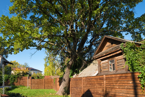 NIZHNY NOVGOROD, RUSSIA - SEPTEMBER 28, 2019: The scene of Gorky's autobiographical story Childhood. Garden at the Museum childhood A.M. Gorky House of Kashirin. Postal Convention, 21. photo