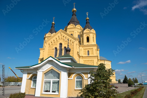 NIZHNY NOVGOROD  RUSSIA - SEPTEMBER 28  2019  View of the Cathedral of the Holy Blessed Prince Alexander Nevsky  in the autumn morning
