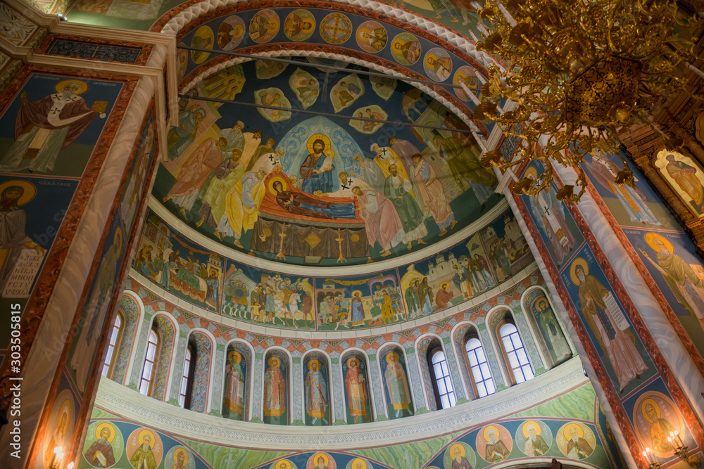 NIZHNY NOVGOROD, RUSSIA - SEPTEMBER 28, 2019: Fragment of the interior of the Alexander Nevsky Cathedral