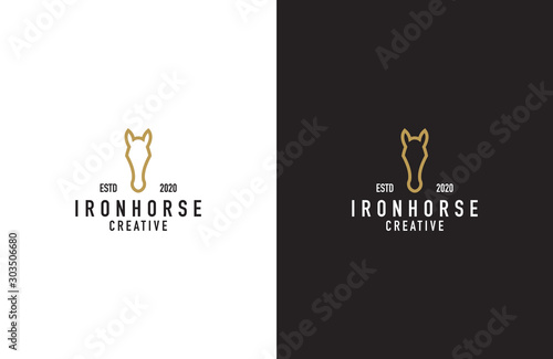 Fototapeta Iron horse line art logo design vector