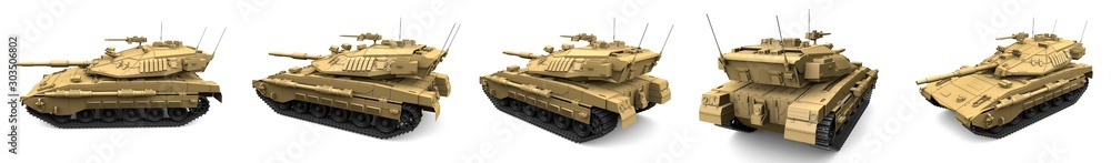 Military 3D Illustration of desert color tank with fictional design, high detail military concept isolated on white background Military 3D Illustration of desert color tank with fictional design, high detail military concept isolated on white background
