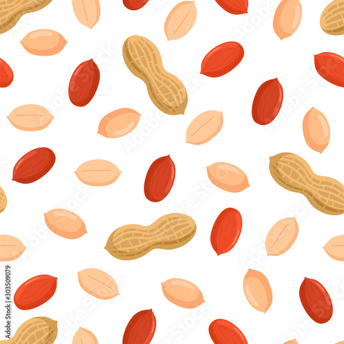Seamless pattern with peanut kernels and grains.