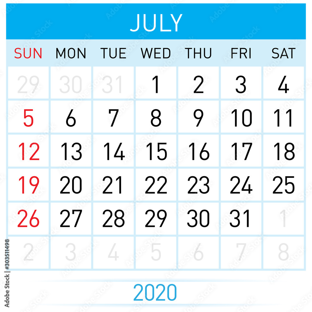 July Planner Calendar. Illustration of Calendar in Simple and Clean ...
