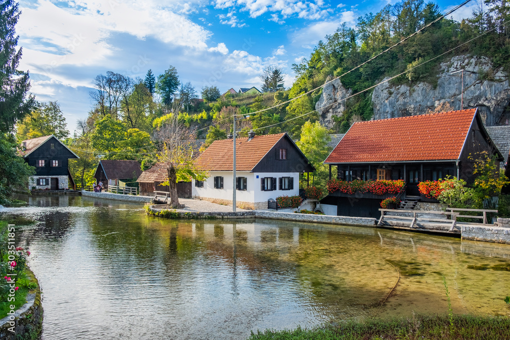 Beautiful village of Rastoke near Slunj in Croatia, river Slunjcica, old water mills and cottages