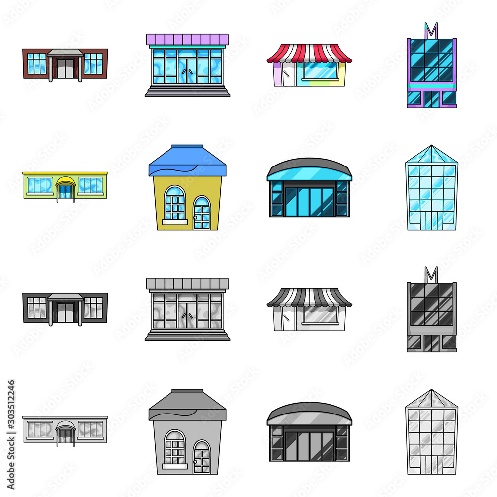 Isolated object of supermarket and building sign. Set of supermarket and local vector icon for stock.
