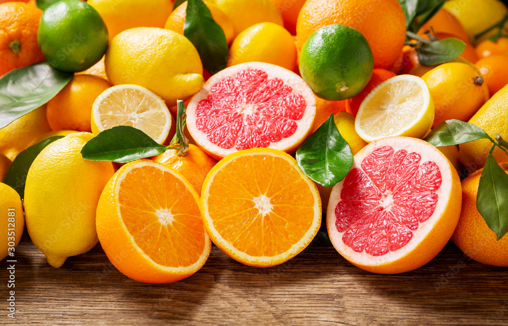 mix of fresh fruits with leaves mix of fresh fruits with leaves