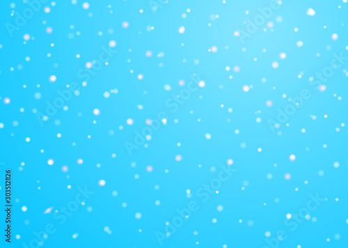 Snowfall winter christmas background with blue sky, colorful falling snow and snowflakes. Design element for Merry Christmas and Happy New Year greeting card.