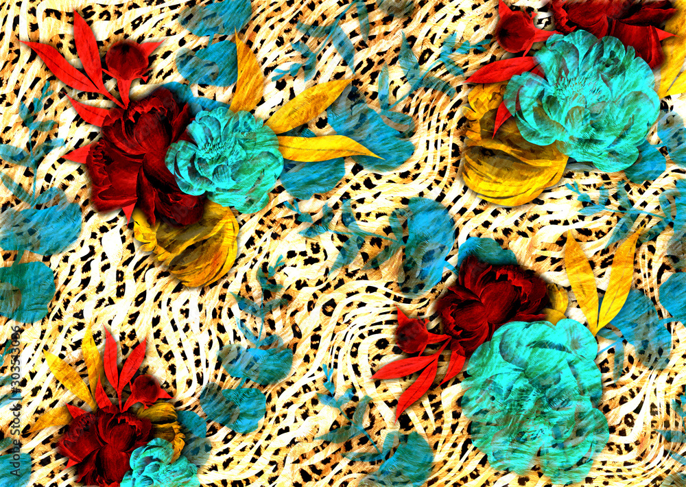 flowers and leopard skin