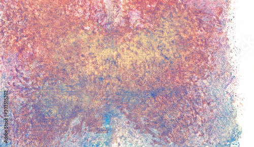 abstract watercolor paint textural background with pink, blue and yellow spots, gradients, nature on white background