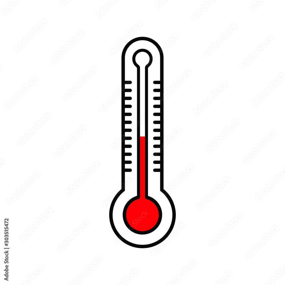 Cartoon flat style Heat thermometer icon shape. Hot Temperature