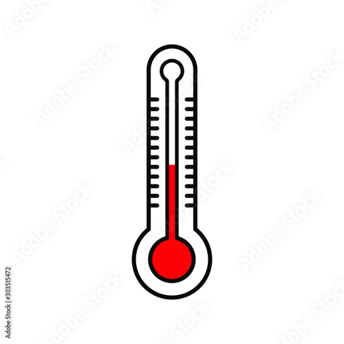 Cartoon flat style Heat thermometer icon shape. Hot Temperature meter logo symbol. Fever temp healthcare sign. Vector illustration image. Isolated on white background.