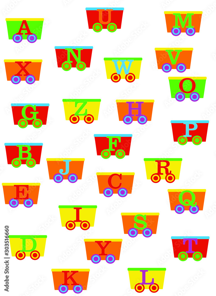 kids alphabet print with cartoon colored letters and stars on a white background kids alphabet print with cartoon colored letters and stars on a white background