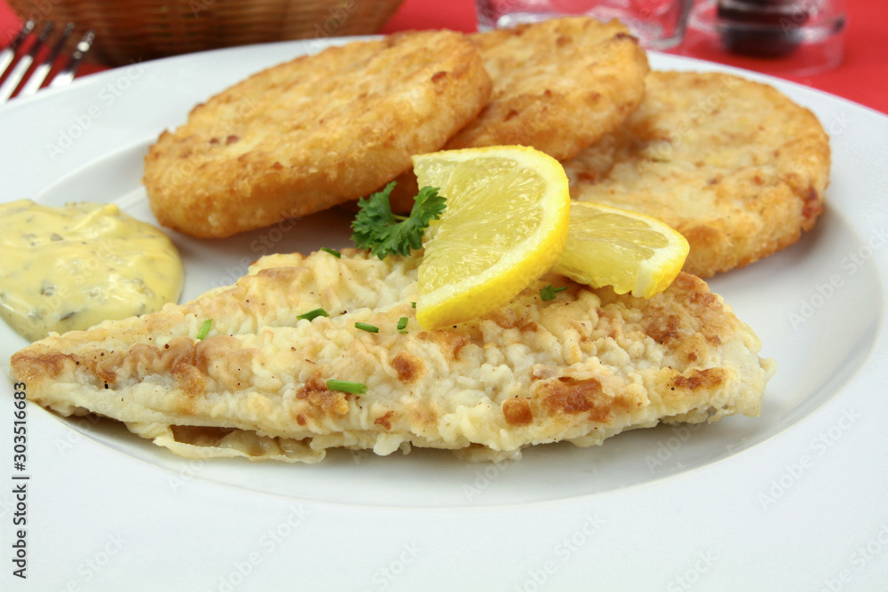 breaded fish and potato rosti