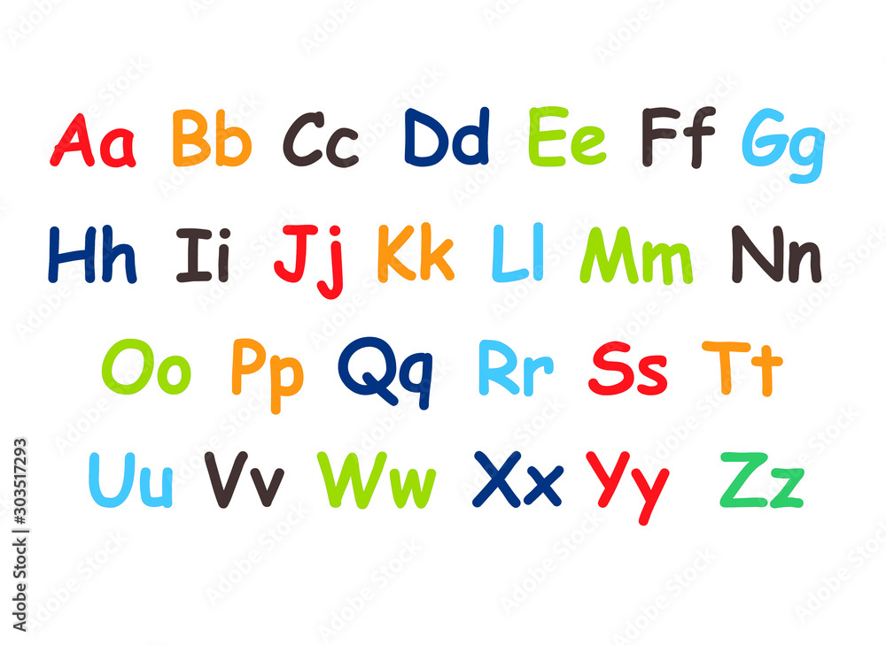 colored alphabet for children a-z. Kids learning material. Card for learning alphabet.