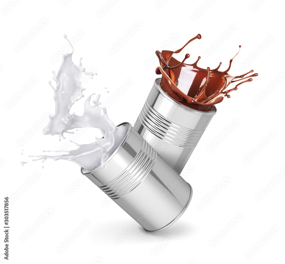 Fotografie splash of white and brown paint in cans
