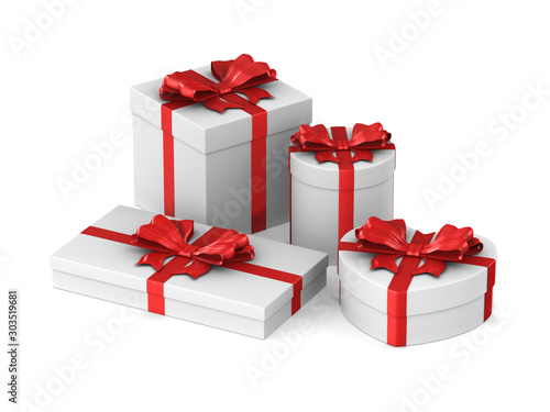 white boxes with red bow on...