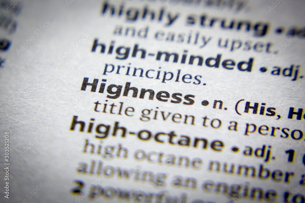 Fotografie Word or phrase Highness in a dictionary.