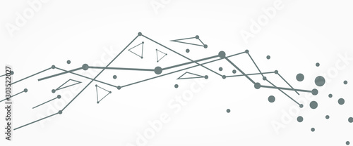 Technology, chemistry and science banner design template. Molecule and communication pattern. Connected lines with dots.