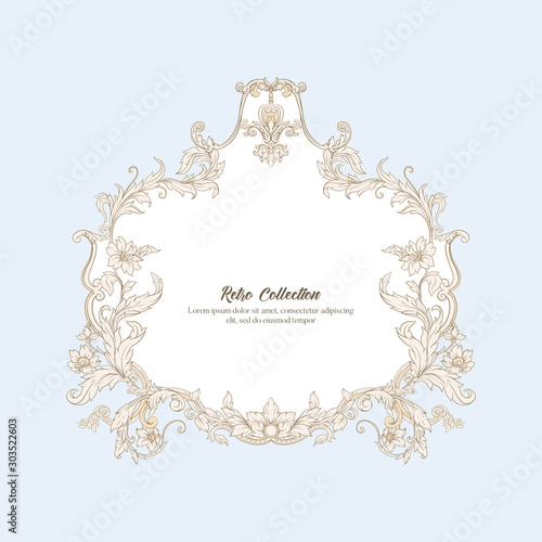 Border, frame label In baroque, rococo victorian renaissance style. Trendy floral vintage pattern. Vector illustration