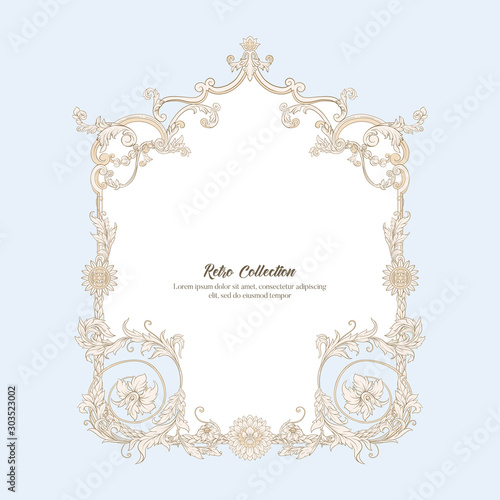 Border, frame label In baroque, rococo victorian renaissance style. Trendy floral vintage pattern. Vector illustration