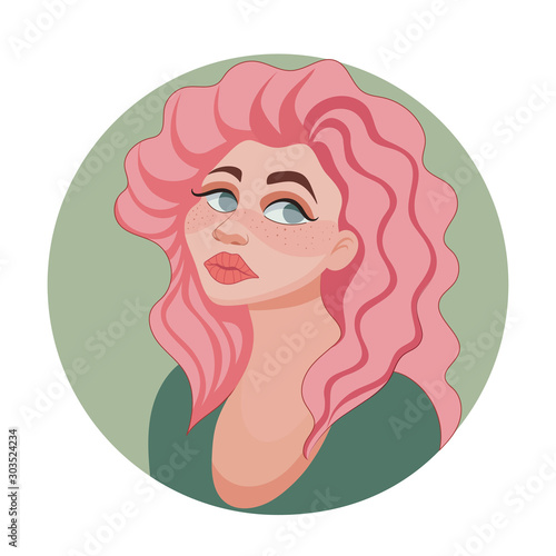 Advertising round banner vector  avatar with girl.