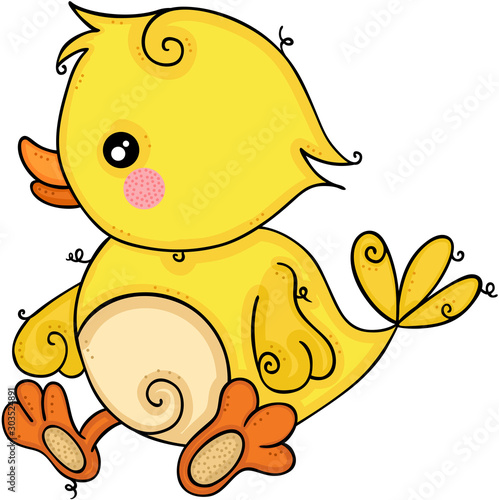 Cute little yellow bird sitting