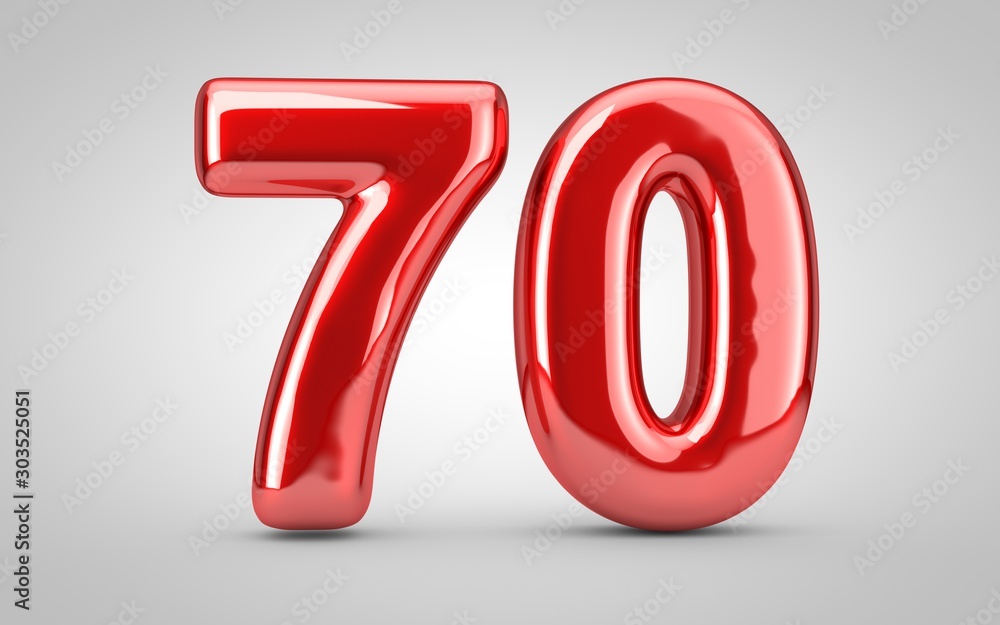 Red glossy balloon number 70 isolated on white background. Red glossy balloon number 70 isolated on white background.