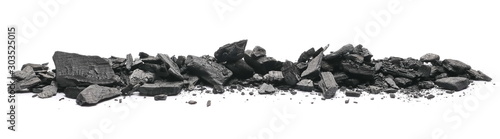 Canvas Print Charcoal chunks pile isolated on white background