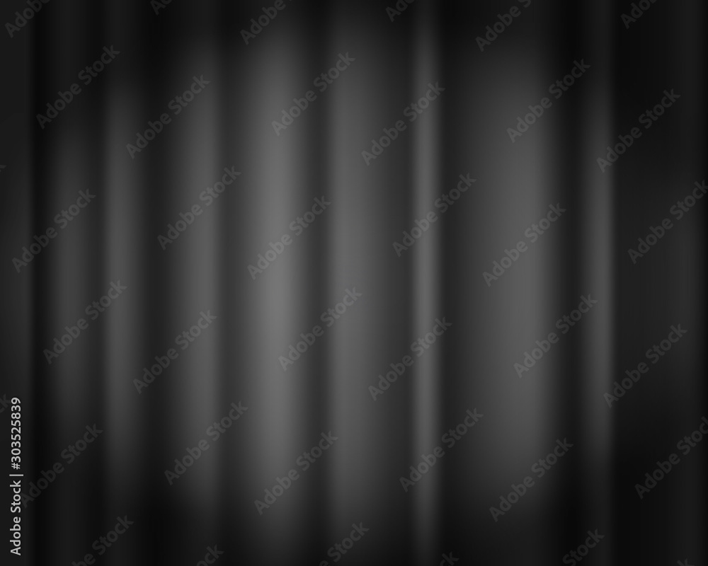 Black curtain vector background. Dark velvet drape. Drapery. Theater, opera, concert or cinema. Curtain stage. Grey abstract background for poster, presentation, cover.