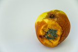 Spoiled apple with mold on white background