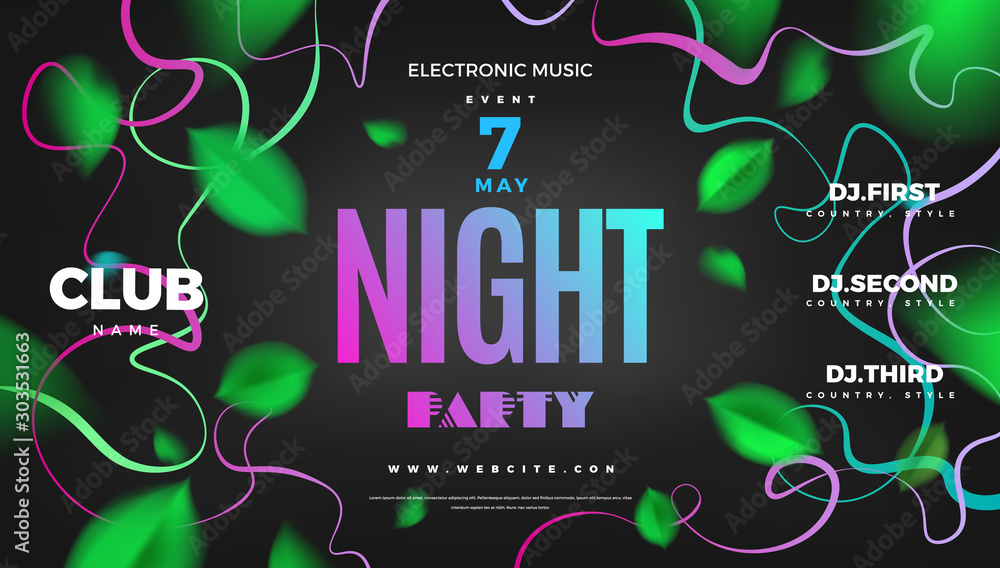 Night club party background with green leaves and modern style decoration