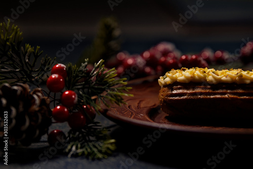 chocolate cake with chrismas decoration