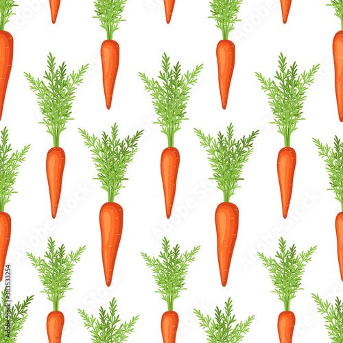 Seamless vegetable pattern with with orange carrots on white background