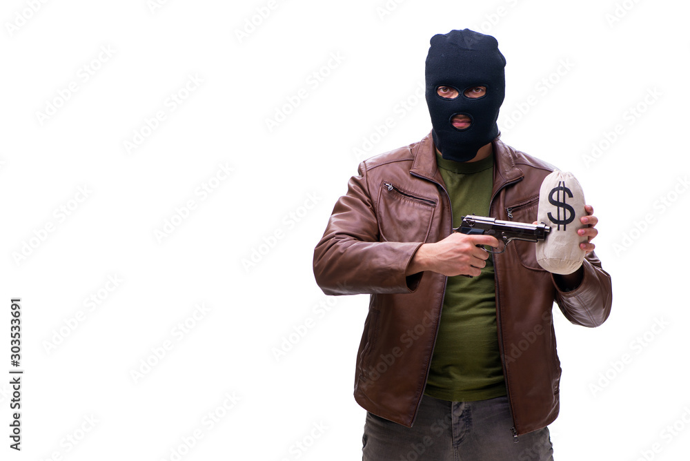 Robber wearing balaclava isolated on white background