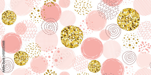Pink polka dot pattern Seamless dotted pattern with pink glitter gold circles Vector pink background