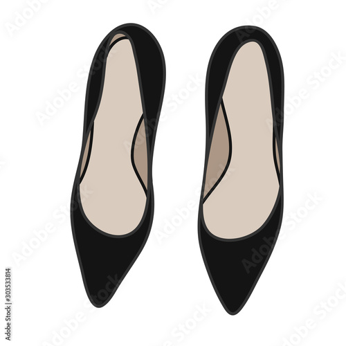A high-heeled black court shoe top view cartoon style illustration