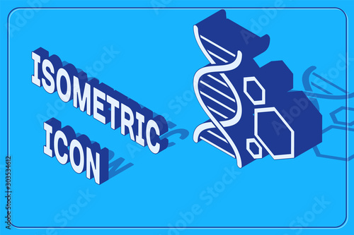 Isometric Genetic engineering icon isolated on blue background. DNA analysis, genetics testing, cloning, paternity testing. Vector Illustration