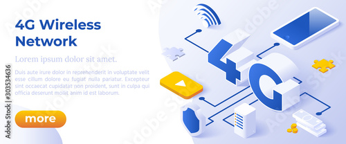 4G Network Wireless Technology Vector Illustration. Isometric Big Letters 4g And Digital Devices. High-Speed Mobile Internet. Using Modern Digital Devices. Web Page Template. photo